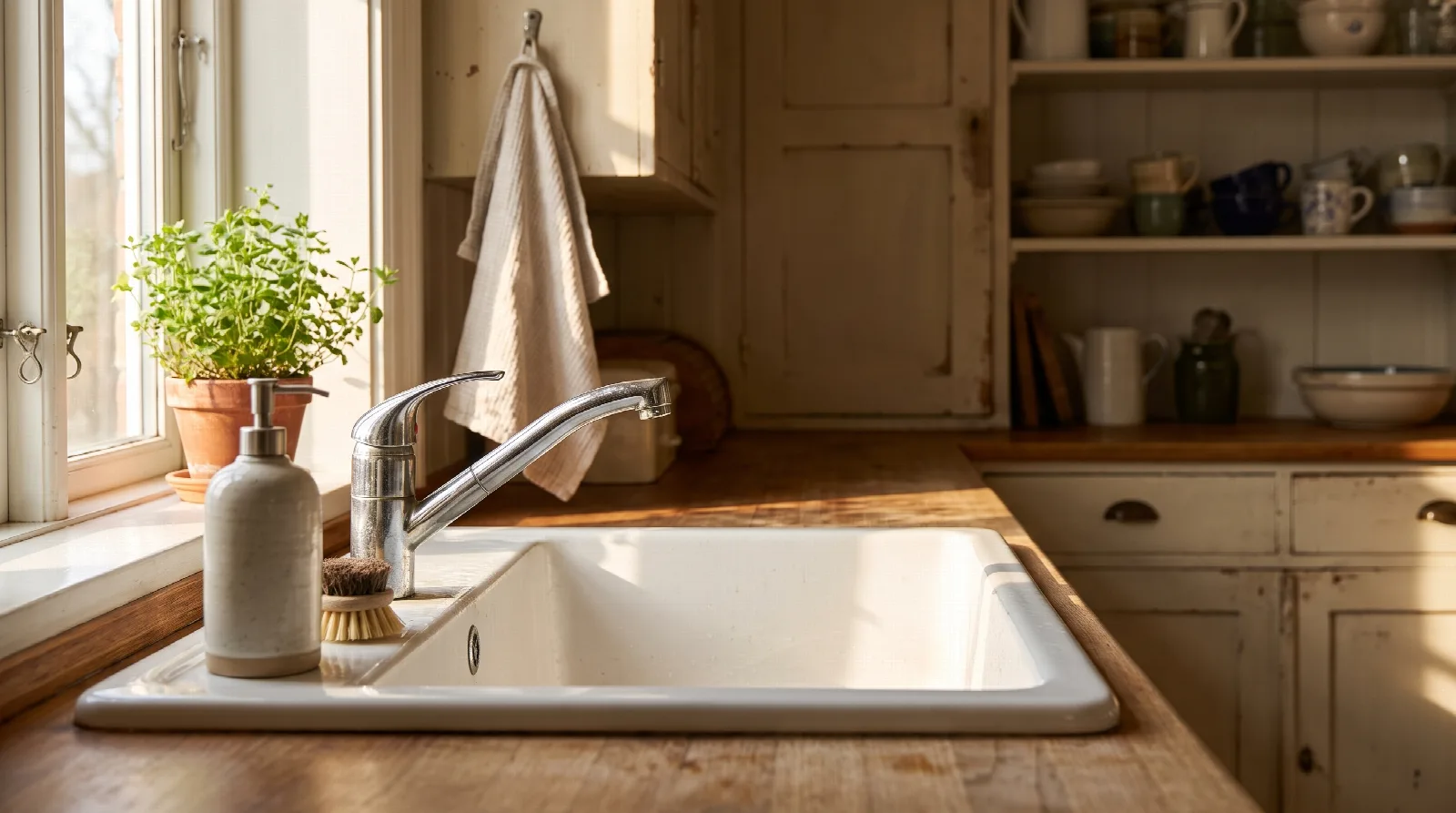 A clean kitchen sink with a focus on hygiene and cleanliness.